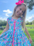 Girls Summer Bright Floral Twirl Dress with Matching Bow - Bowtism