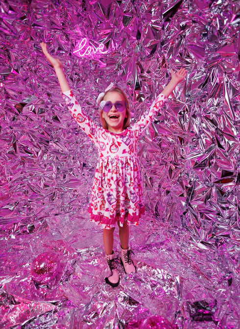 Bowtism Paris Love Macaroon Ruffle Twirl Dress With Matching Bow - Bowtism