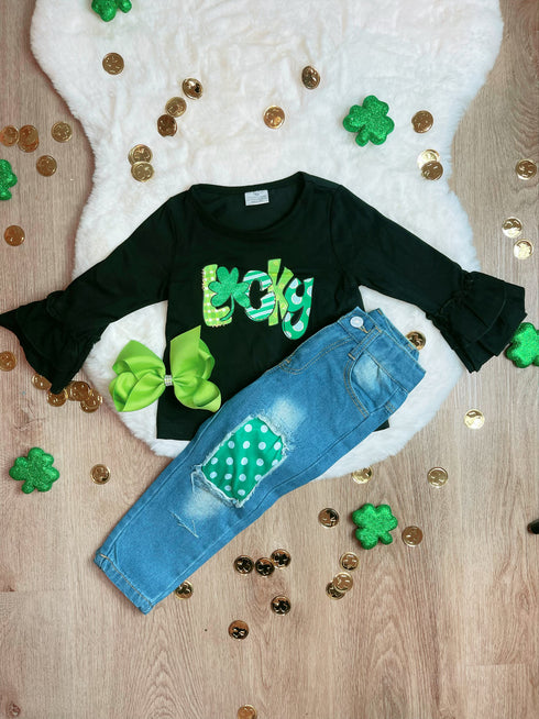 Bowtism Lucky Denim Pants Set with Matching Bow - Bowtism