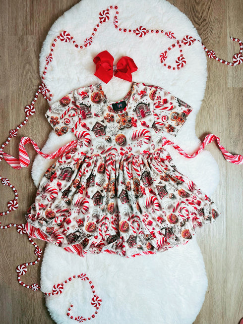 Bowtism Candy Cane Twirl Dress with Matching Bow - Bowtism