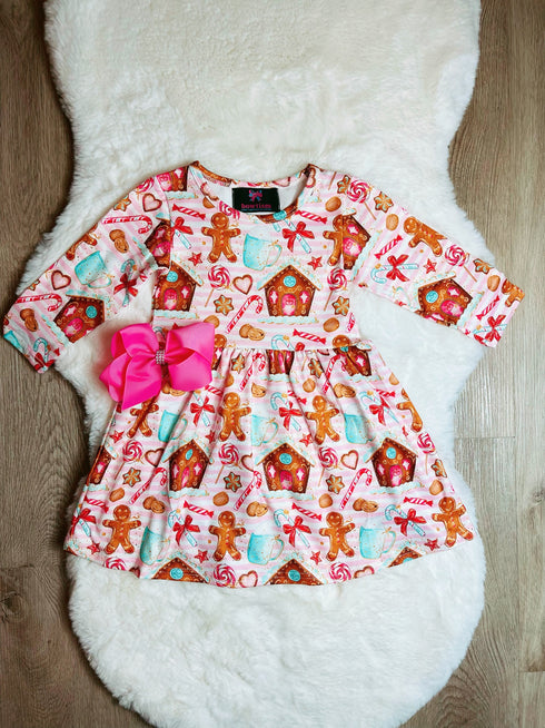 Bowtism Gingerbread Baker Twirl Dress with Matching Bow - Bowtism