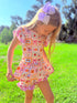 Girls Preppy School Print Shorts Set with Matching Bow