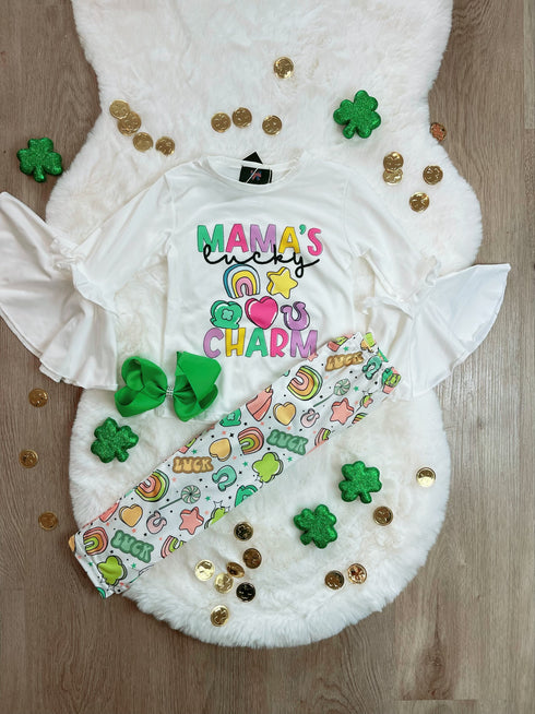 Bowtism Mama's Lucky Charm Pants Set With Matching Bow - Bowtism