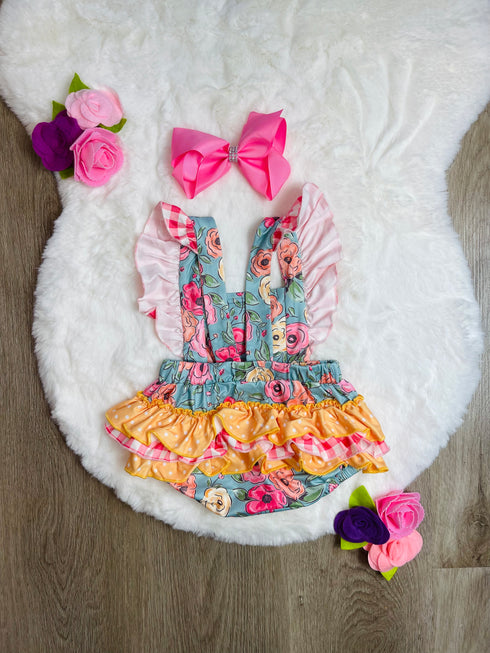 Bowtism Baby Chloe Floral Romper with Matching Bow - Bowtism