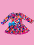 Girls Colorful Fall Dress with Matching Bow - Bowtism