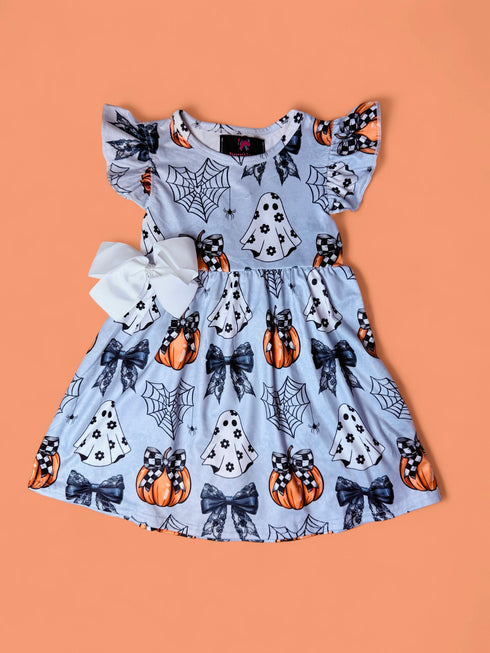 Girls Preppy Bow Fall Dress with Matching Bow - Bowtism