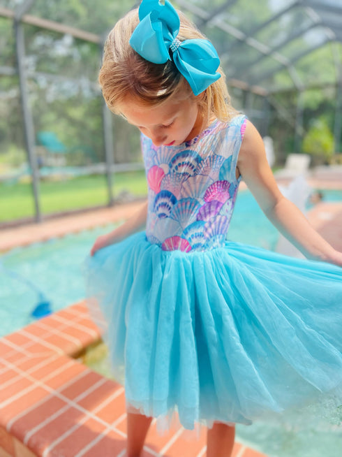 Bowtism Girls Ombre Mermaid Shell Tutu Dress with Matching Bow - Bowtism