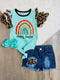 Bowtism Happy Easter Denim Shorts Set with Matching Bow - Bowtism