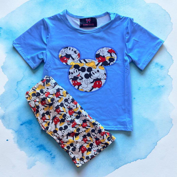Boys Blue Mouse Vacation Shorts Set