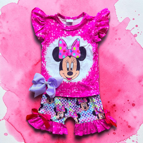Girls Theme Park Shorts Set with Matching Bow