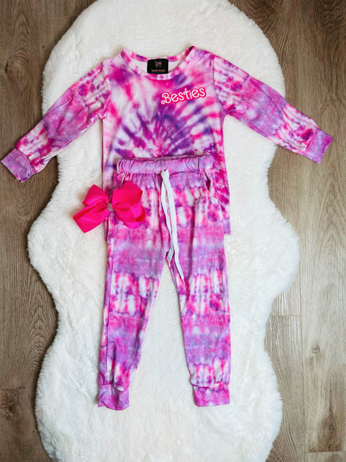 Bowtism Girls Besties Lounge Pants Set with Matching Bow - Bowtism