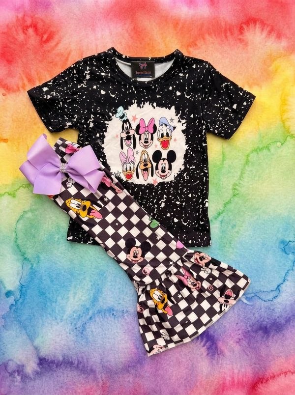 Girls Summer Flare Pants Set with Matching Bow