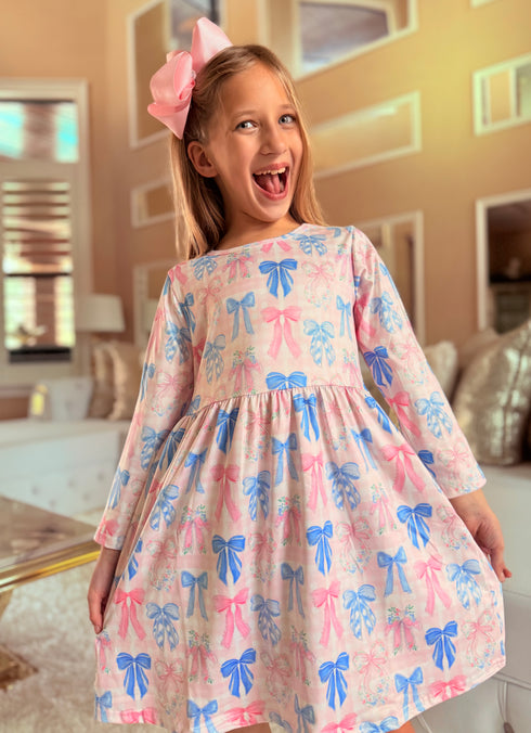 Girls Preppy Spring Dress with Matching Bow