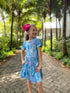 Bowtism Girls Aqua Seascape Twirl Dress with Matching Bow - Bowtism