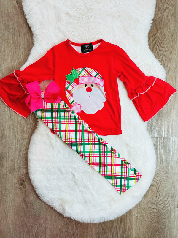 Bowtism Christmas Pink Santa Pants Set with Matching Bow - Bowtism