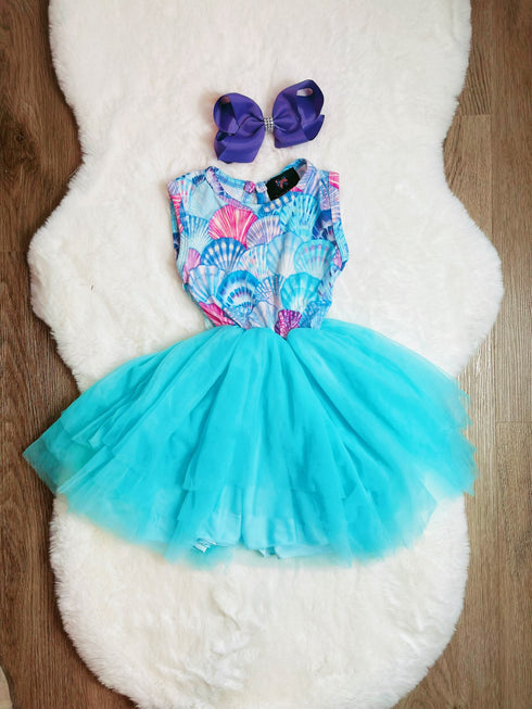 Bowtism Girls Ombre Mermaid Shell Tutu Dress with Matching Bow - Bowtism