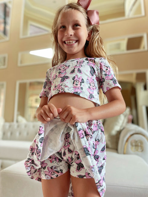 Girls Bowtism Pretty Mouse Crop Skirt Set with Matching Bow - Bowtism
