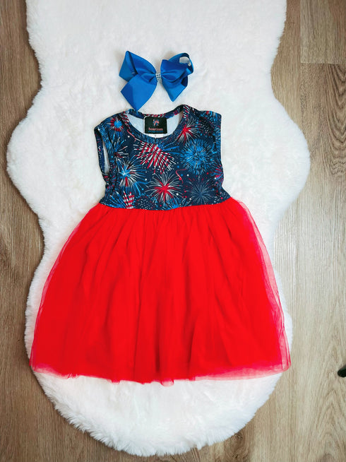 Bowtism July 4th Fireworks Tutu Dress with Matching Bow - Bowtism