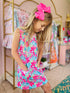 Girls Pink Tropical Shift Dress with Built in Shorts with Matching Bow - Bowtism