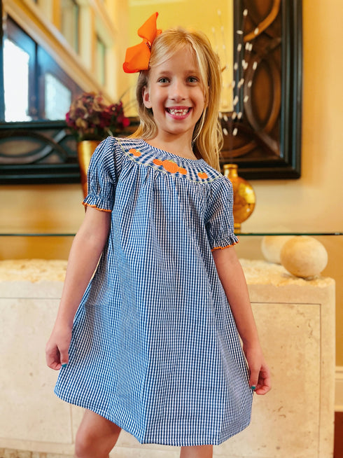 Bowtism Pumpkin Smock Dress with Matching Bow - Bowtism