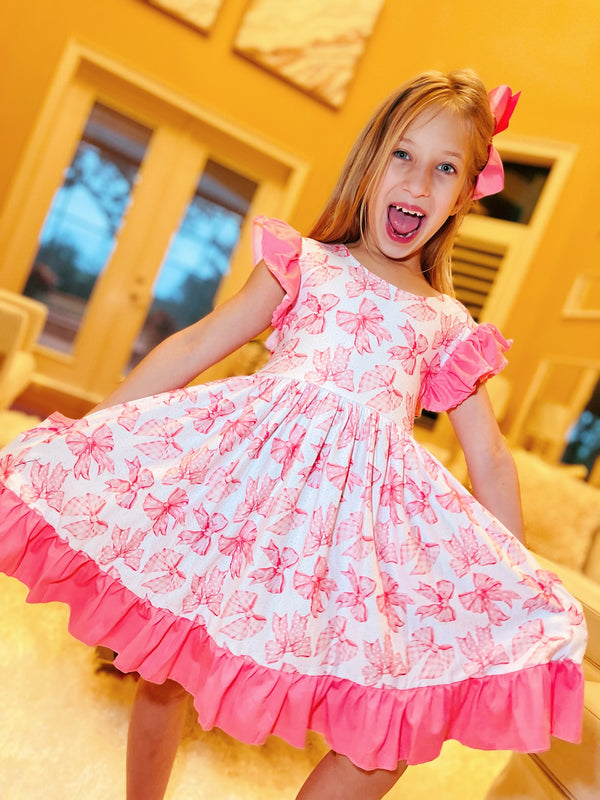 Bowtism Girls Preppy Bow Twirl Dress with Matching Bow - Bowtism