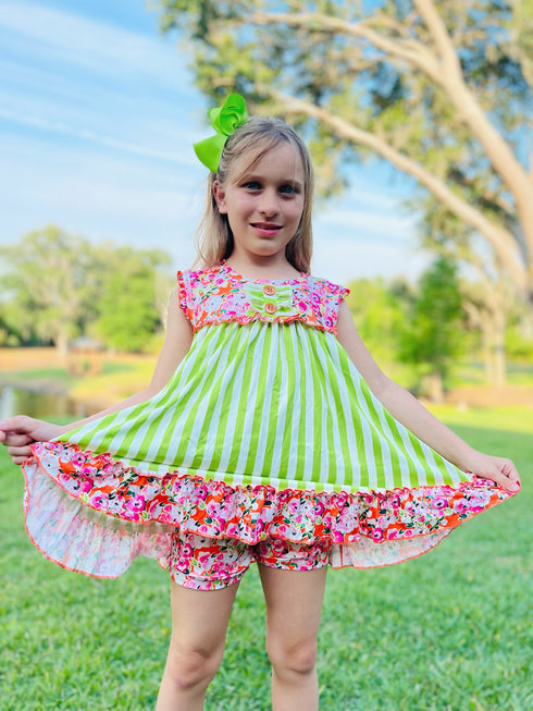 Girls Boho Summer Playset Shorts Set with Matching Bow - Bowtism