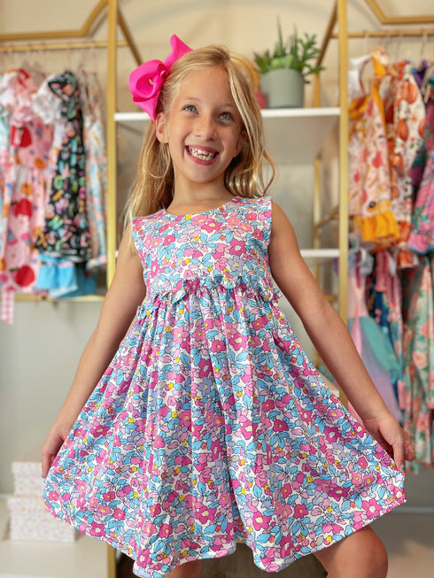 Bowtism Girls Mimi Floral Dress with Matching Bow - Bowtism