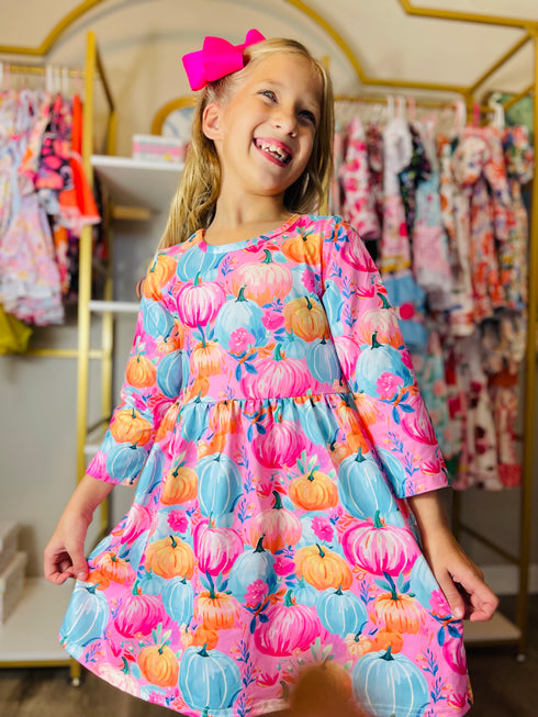 Bowtism Fall Pumpkin Twirl Dress with Matching Bow - Bowtism