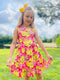 Girls Pink Daisy Beach Dress with Matching Bow - Bowtism