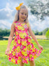 Girls Pink Daisy Beach Dress with Matching Bow - Bowtism