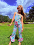 Girls Floral Summer Romper with Matching Bow