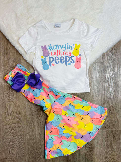 Bowtism Hanging With My Peeps Flare Pants Set with Matching Bow - Bowtism