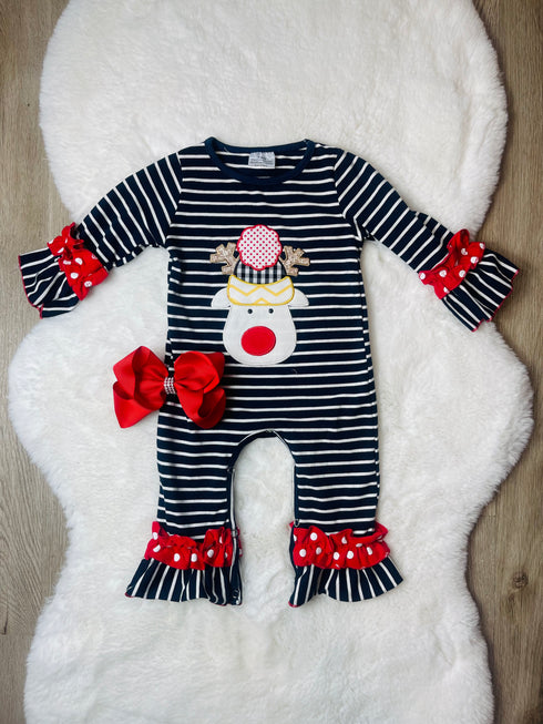 Bowtism Baby Reindeer Christmas Romper with Matching Bow - Bowtism