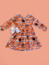 Girls Thanksgiving Pumpkin Twirl Dress with Matching Bow - Bowtism