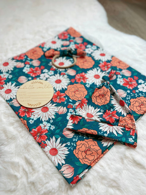 Bowtism Boho Katy Swaddle Set with Wooden Birth Plate, Hat & Headband - Bowtism