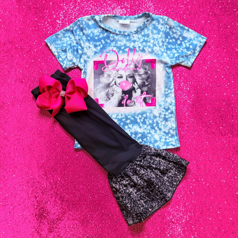 Girls Dolly Diva Glitter Flare Pants Set with Matching Bow