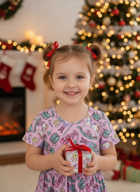 Girls Purple Christmas Nutcracker Dress with Matching Bow