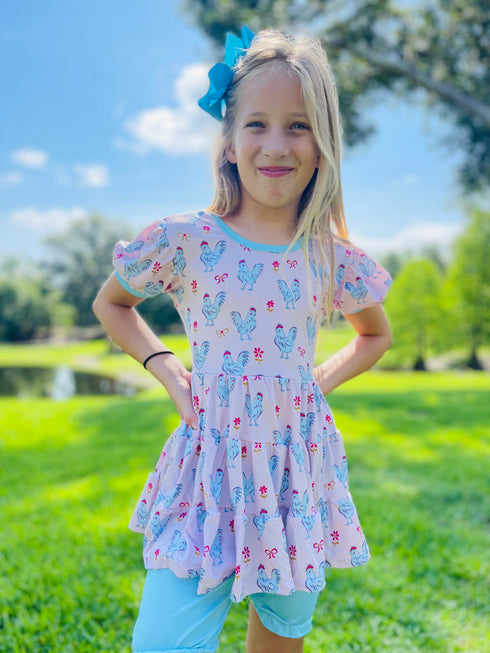 Girls Summer Chicken Shorts Set with Matching Bow - Bowtism