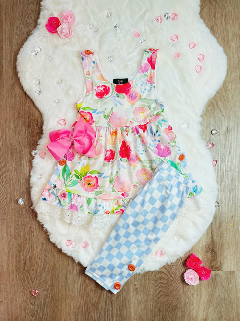 Bowtism Taylor Angelina Floral Capri Set With Matching Bow - Bowtism