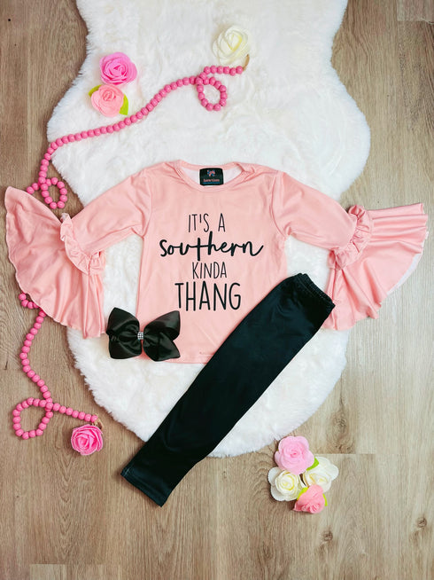 Bowtism It's a Southern Kinda Thang Bell Sleeve Pants Set With Matching Bow - Bowtism