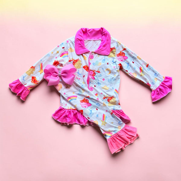 Pink Unicorn Pajamas Set + Matching Bow