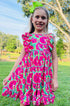 Girls Summer Watermelon Ruffle Twirl Dress with Matching Bow - Bowtism