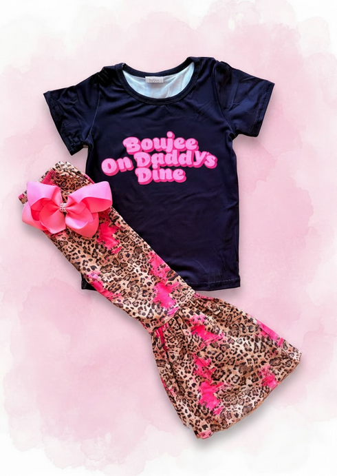 Girls Daddy's Girl Outfit Set with Flare Pants + Matching Bow
