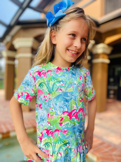 Girls Zoo Elephant Shorts Set with Matching Bow - Bowtism