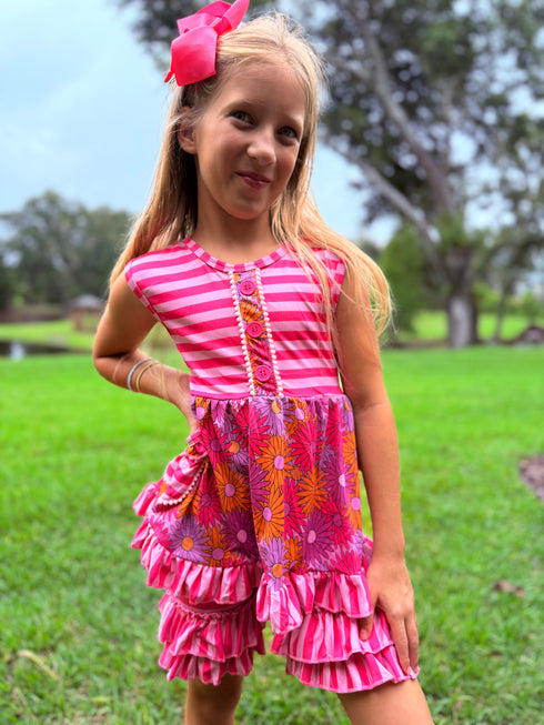 Girls Pink Summer Floral Shorts Set with Matching Bow - Bowtism