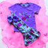 Girls Purple Floral Flare Pants Set with Matching Bow