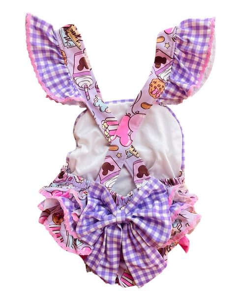 Bowtism Baby Girl Mouse Treats Lace Romper with Matching Bow - Bowtism