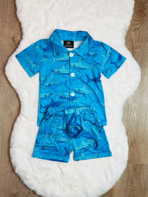 Bowtism Boys Shark Attack Shorts Set - Bowtism