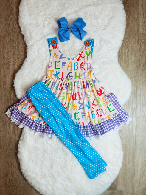 Bowtism Girls ABC Lace Pants Set with Matching Bow - Bowtism