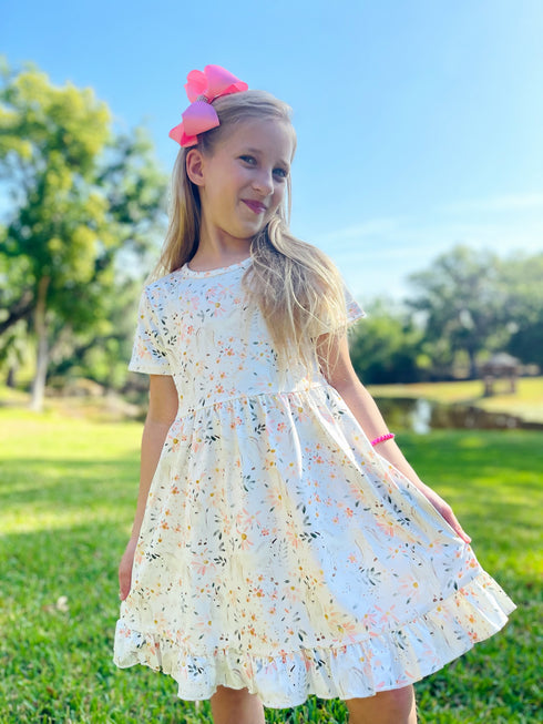 Girls Unicorn Floral Dress with Matching Bow - Bowtism